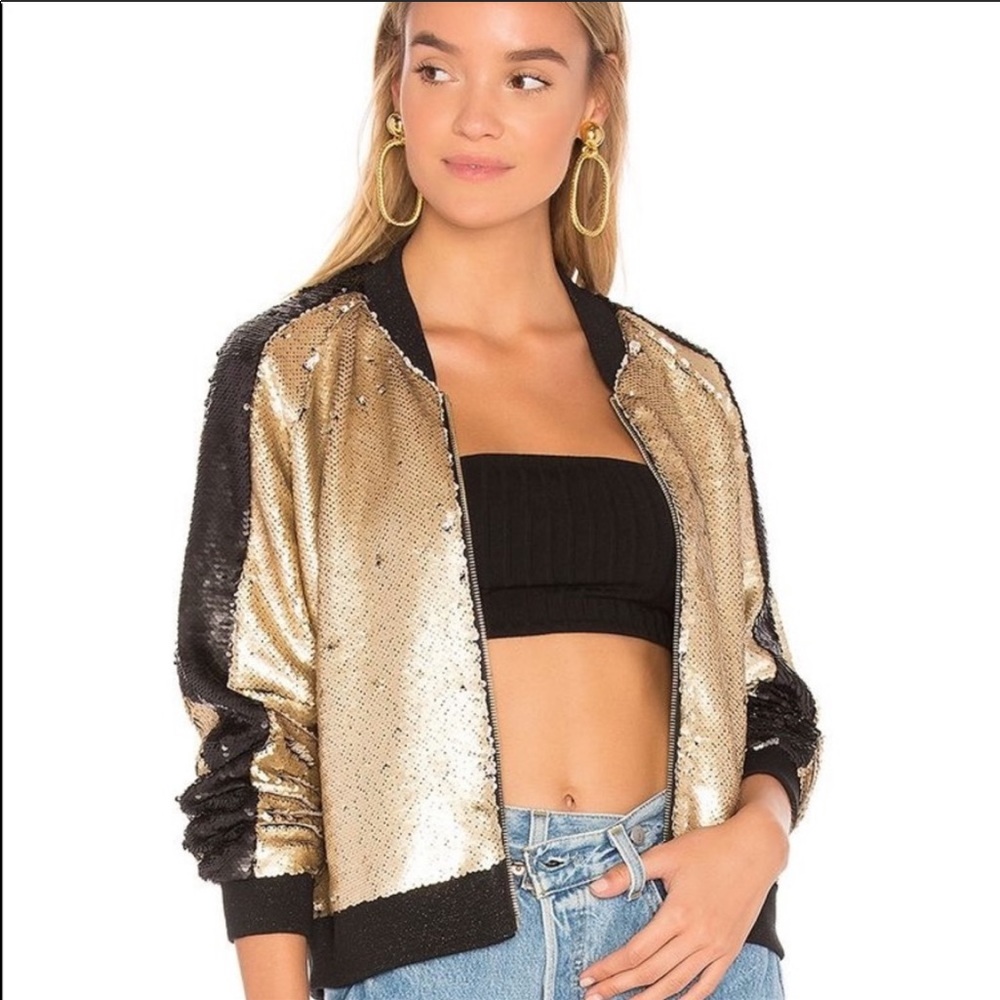 BLANKNYC Gold/Black Sequin Bomber XS